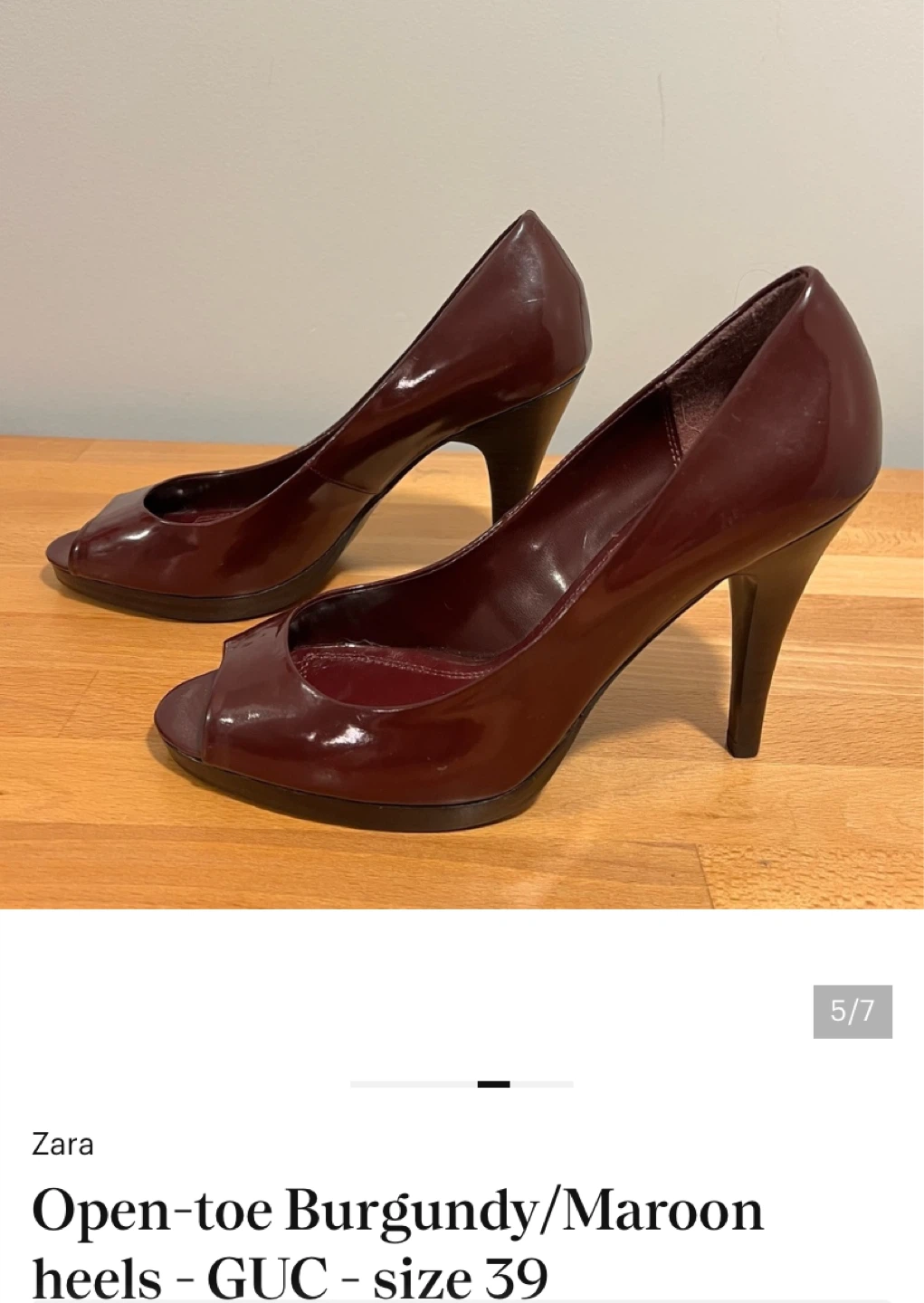 Zara Open-toe Burgundy Heels - Size 39 - photo 5