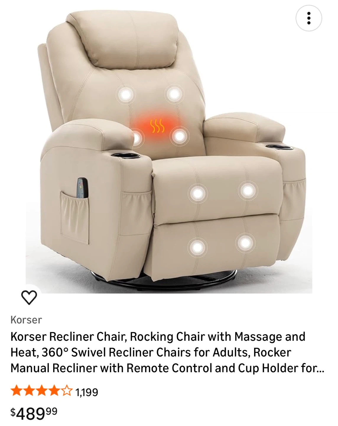 Korser Recliner Chair with Massage and Heat