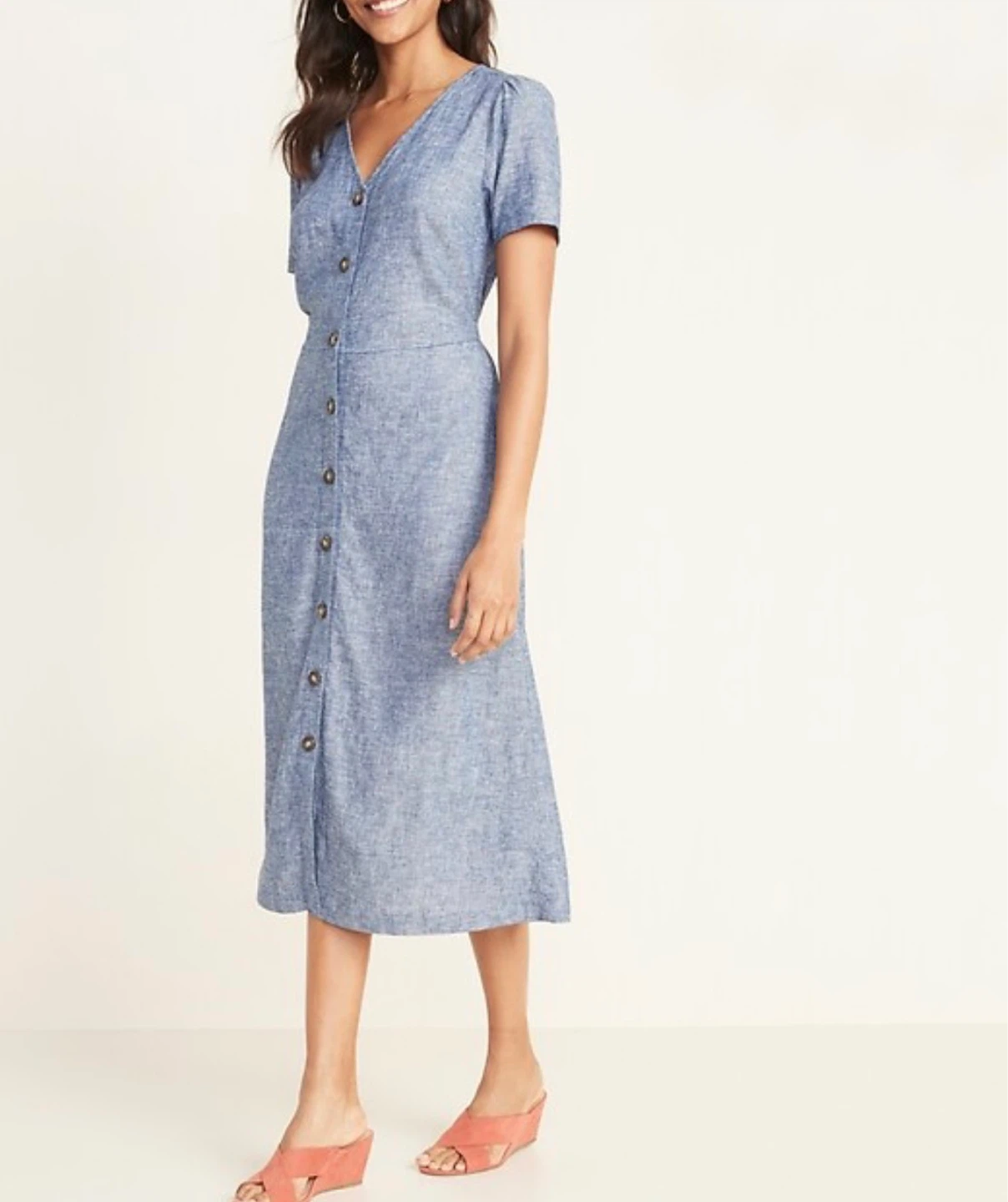 Old Navy Blue Linen Blend Button-Front Midi Dress - photo 3
