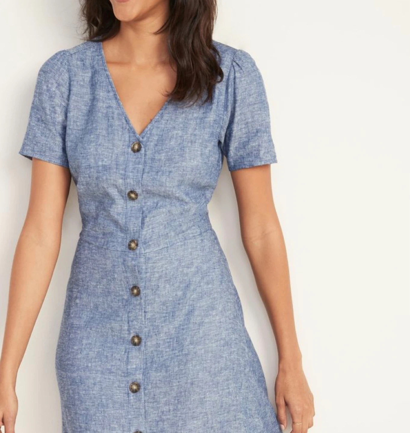Old Navy Blue Linen Blend Button-Front Midi Dress