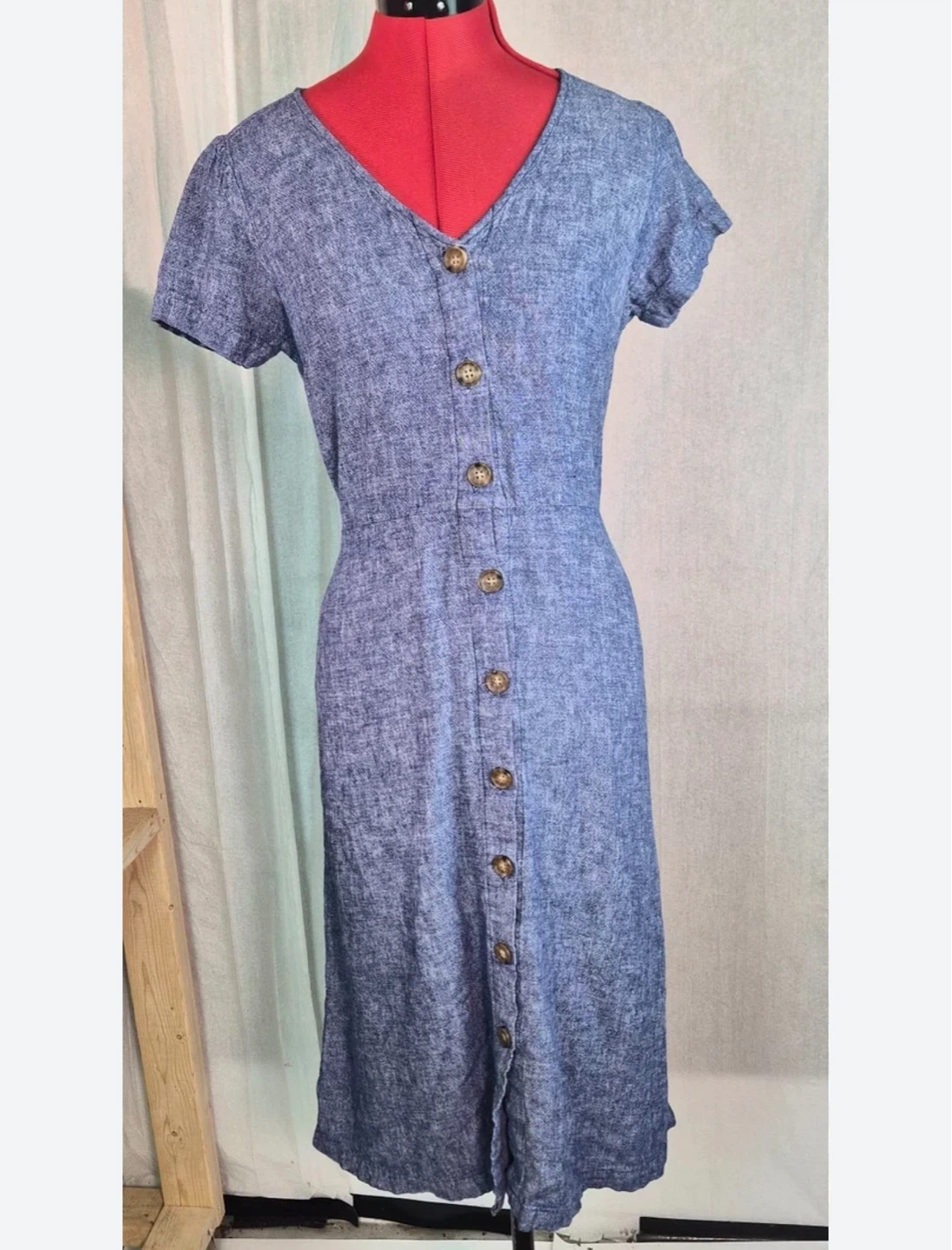 Old Navy Blue Linen Blend Button-Front Midi Dress - photo 2