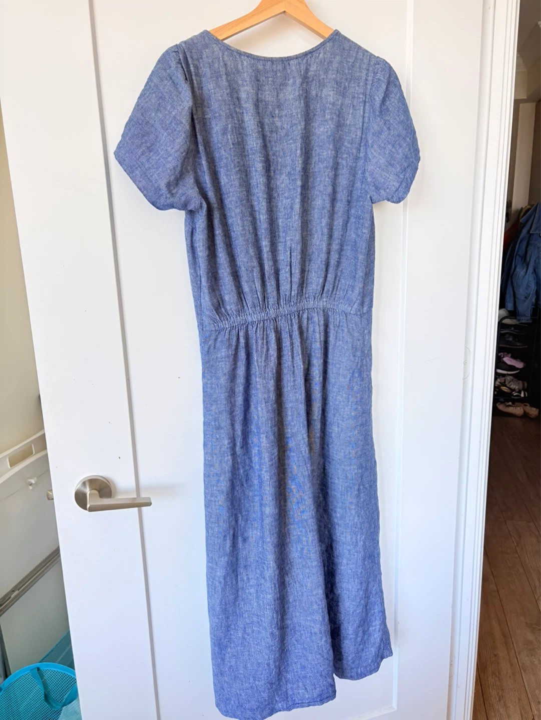 Old Navy Blue Linen Blend Button-Front Midi Dress - photo 4