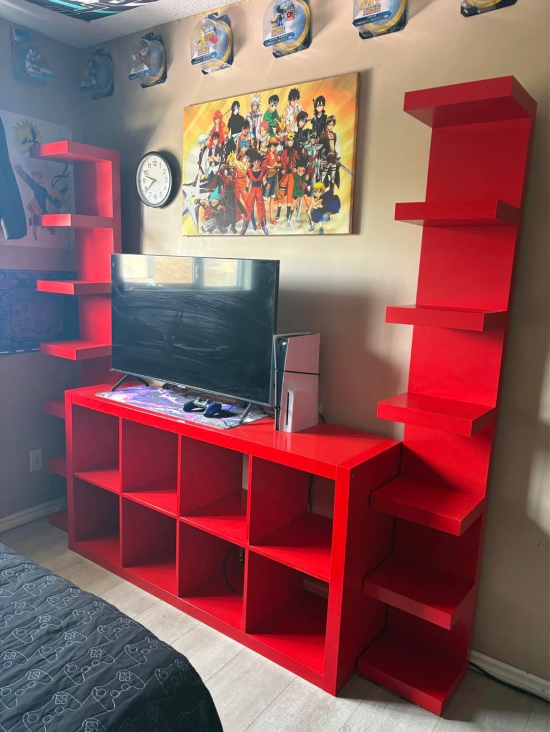 Red Media Console Shelf Unit