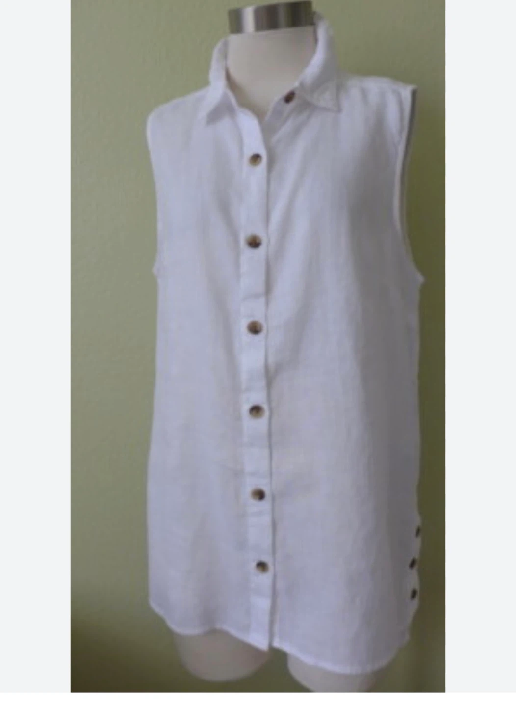 White Sleeveless Linen Button-Up Shirt - photo 3