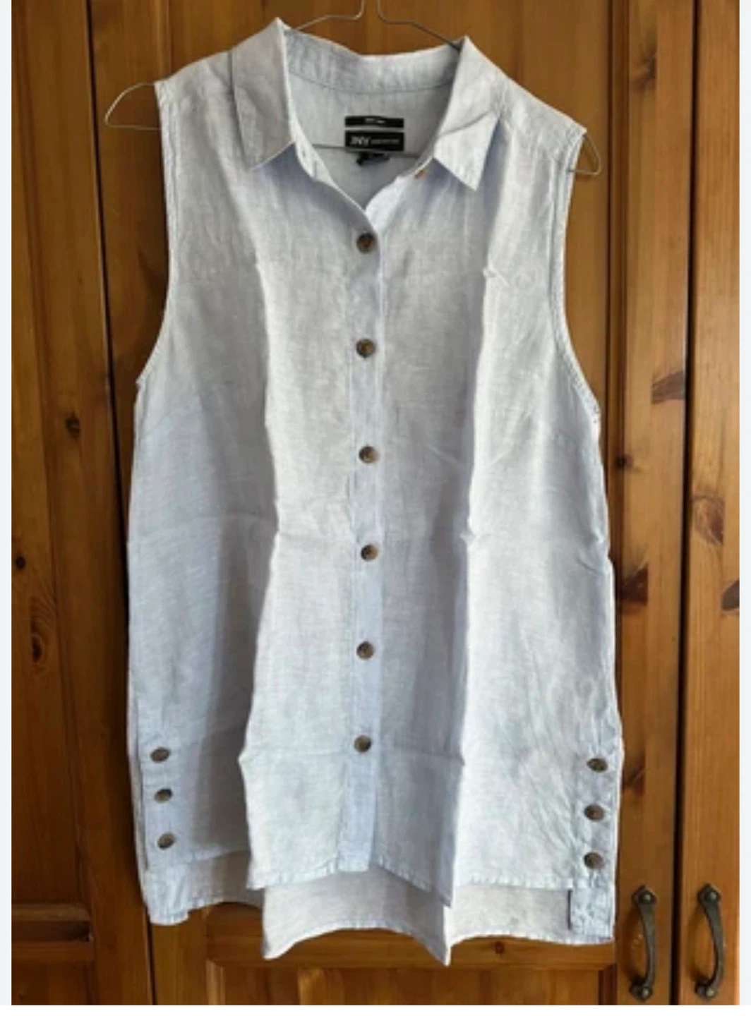 White Sleeveless Linen Button-Up Shirt - photo 2