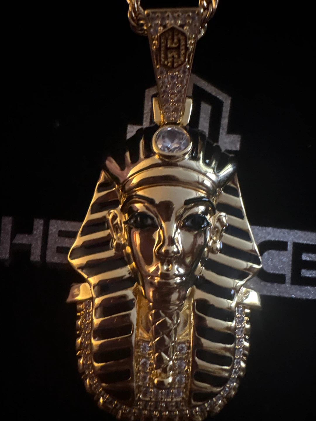 New 18K Gold SS Hello Ice King Tut Pendant Necklace