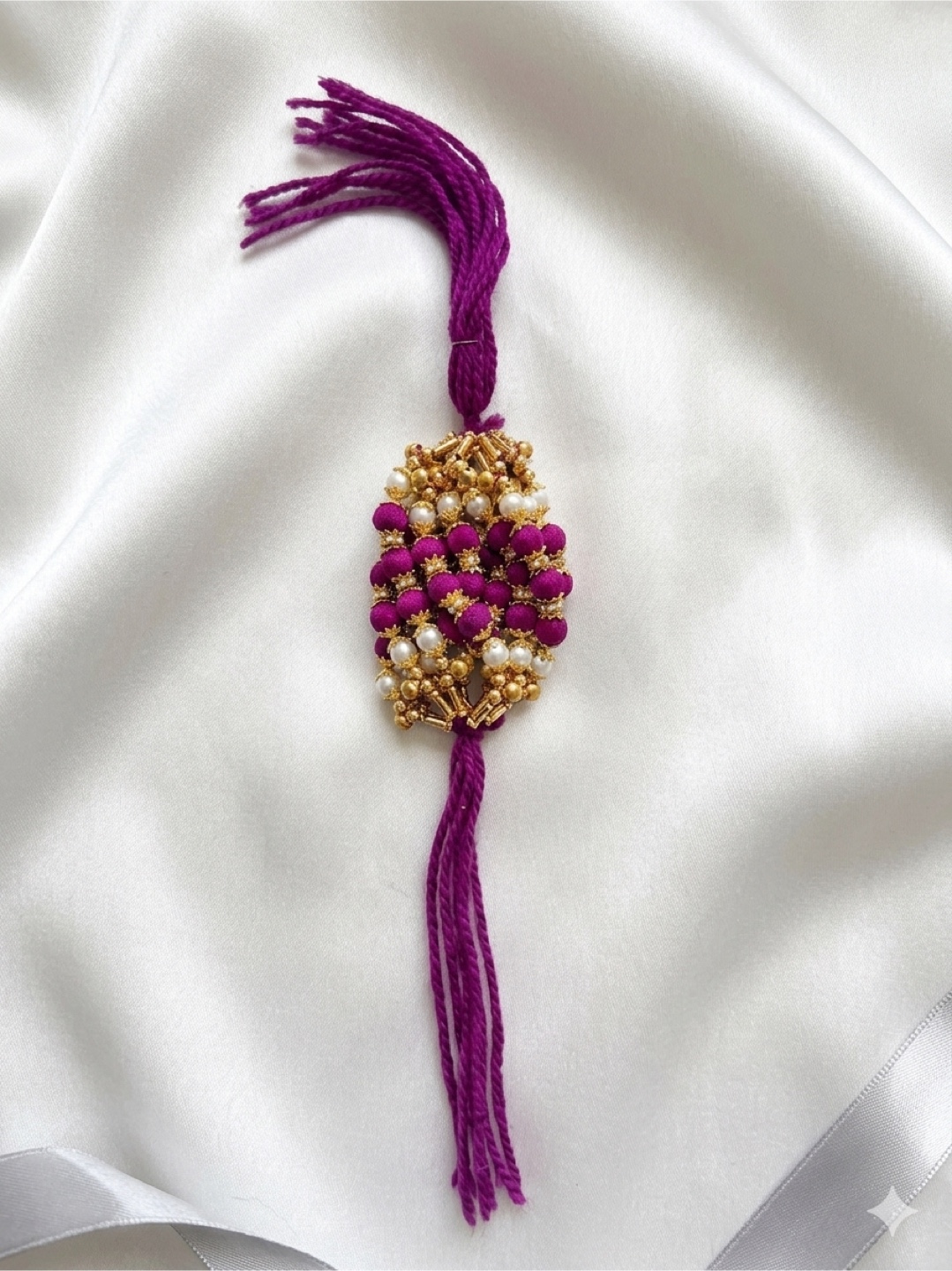 Handmade (band) gana with purple threads and pearl beads - photo 2