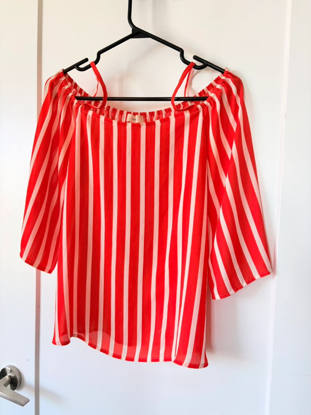 Red and White Striped Off-the-Shoulder Blouse - photo 3
