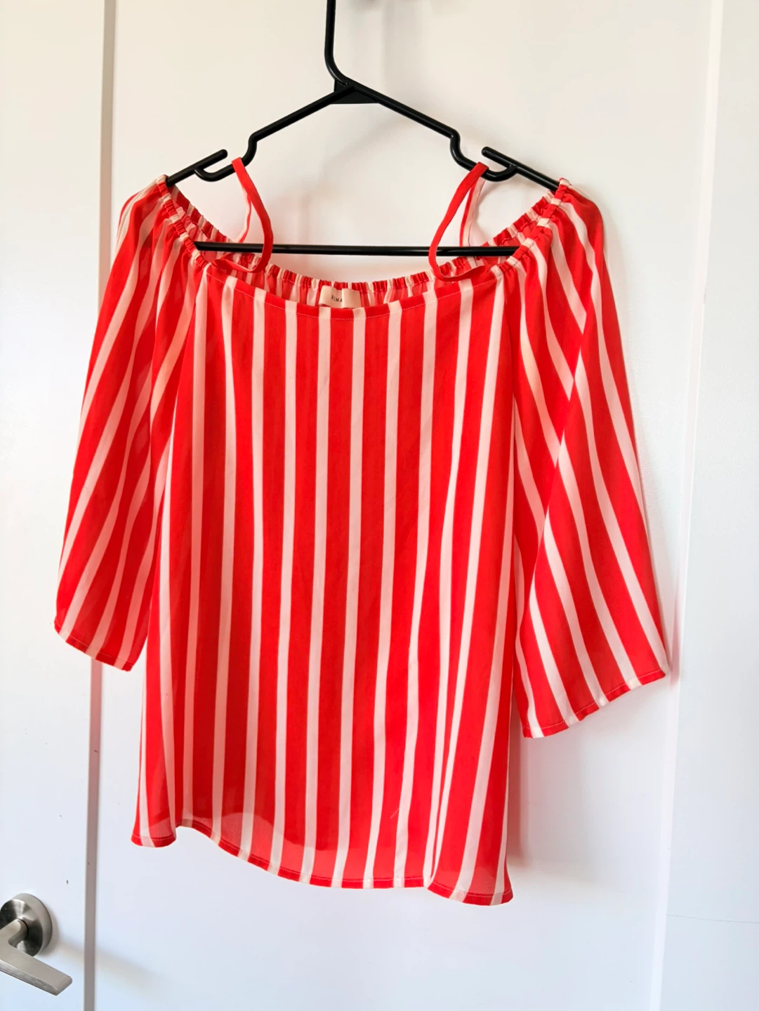 Red and White Striped Off-the-Shoulder Blouse - photo 2