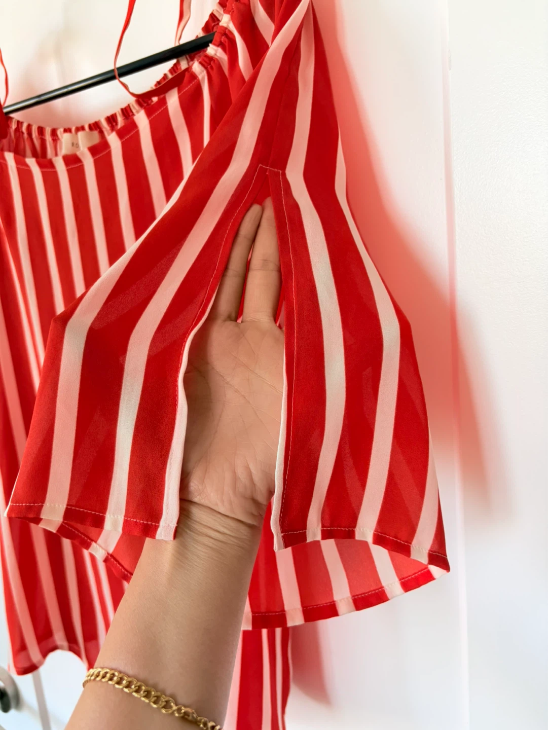 Red and White Striped Off-the-Shoulder Blouse - photo 4