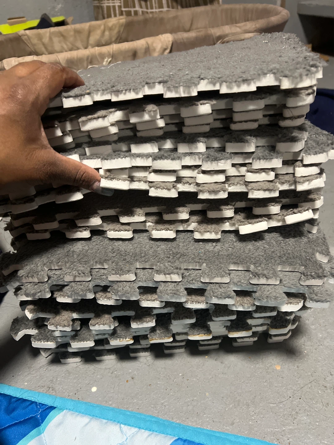 Grey Interlocking Foam Floor Mats with Carpet Top