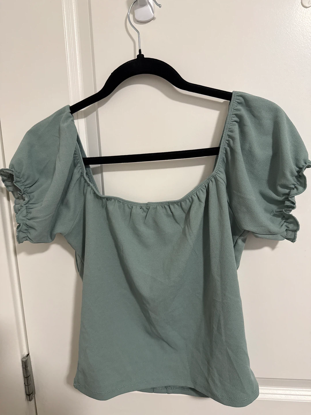 Medium - Sage Green Square Neck Puff Sleeve Top - photo 2