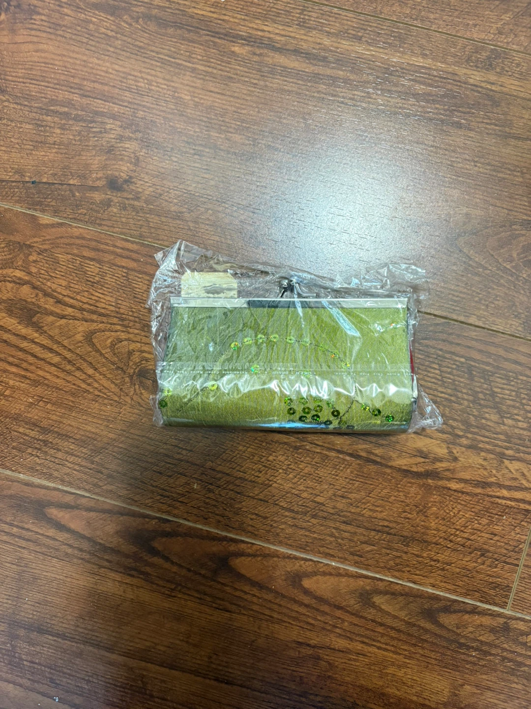 Green sequined clutch wallet