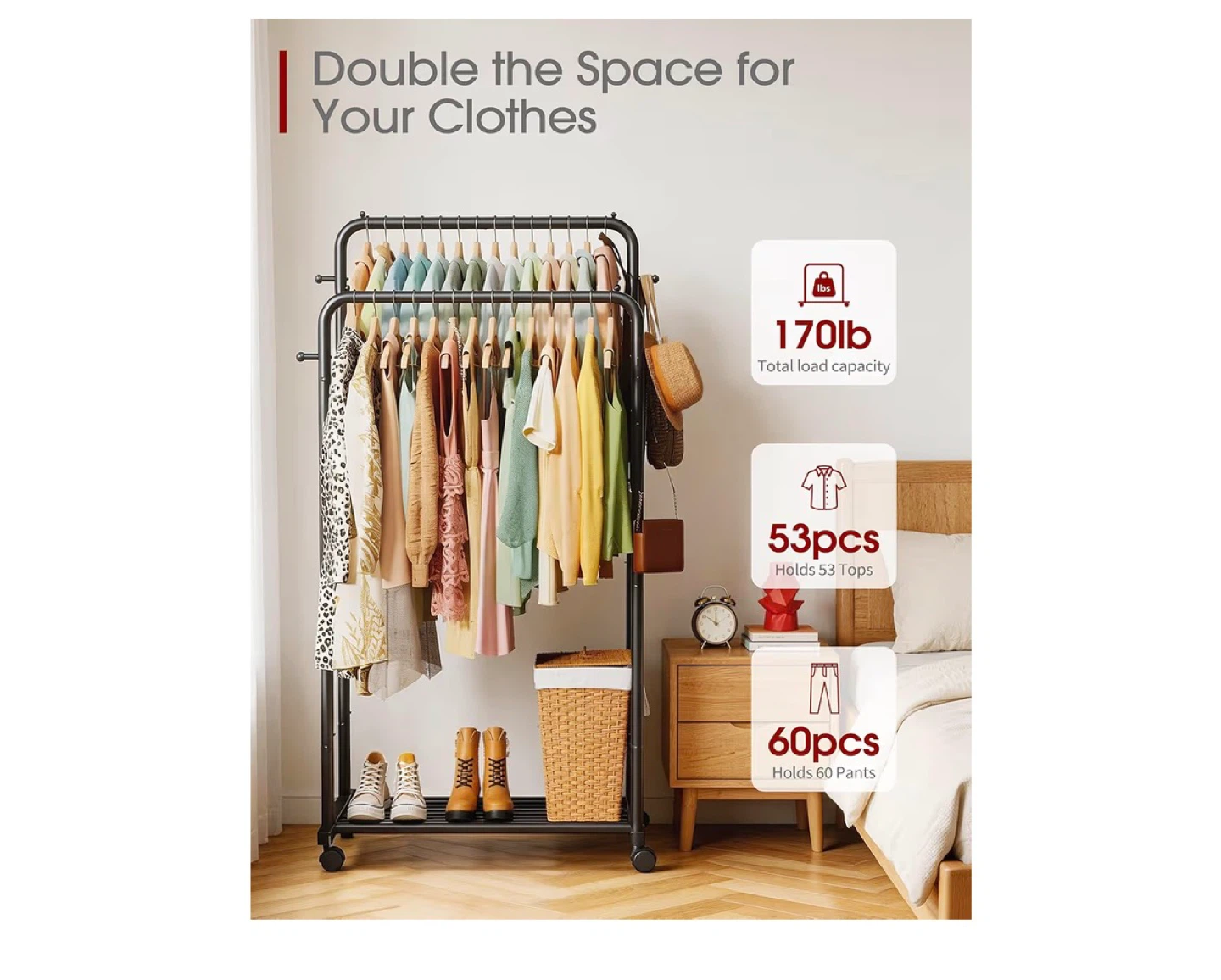 Sakugi Double Clothes Rack with Wheels - photo 3