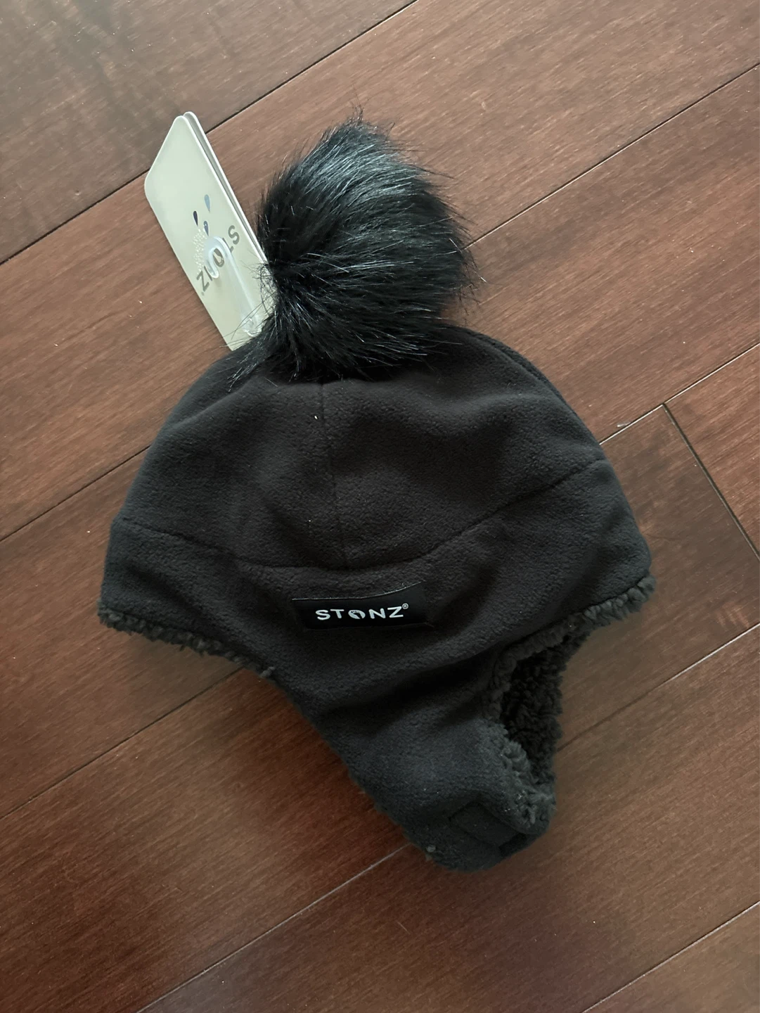 Stonz Black Fleece Lined Hat with Pom Pom