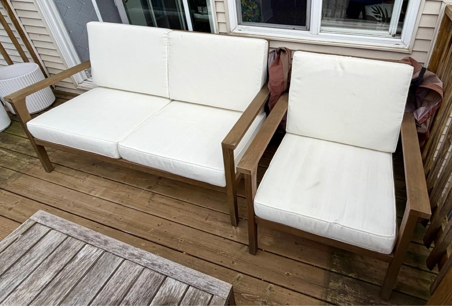 Outdoor Patio Sofa and Chair Set with White Cushions - photo 5