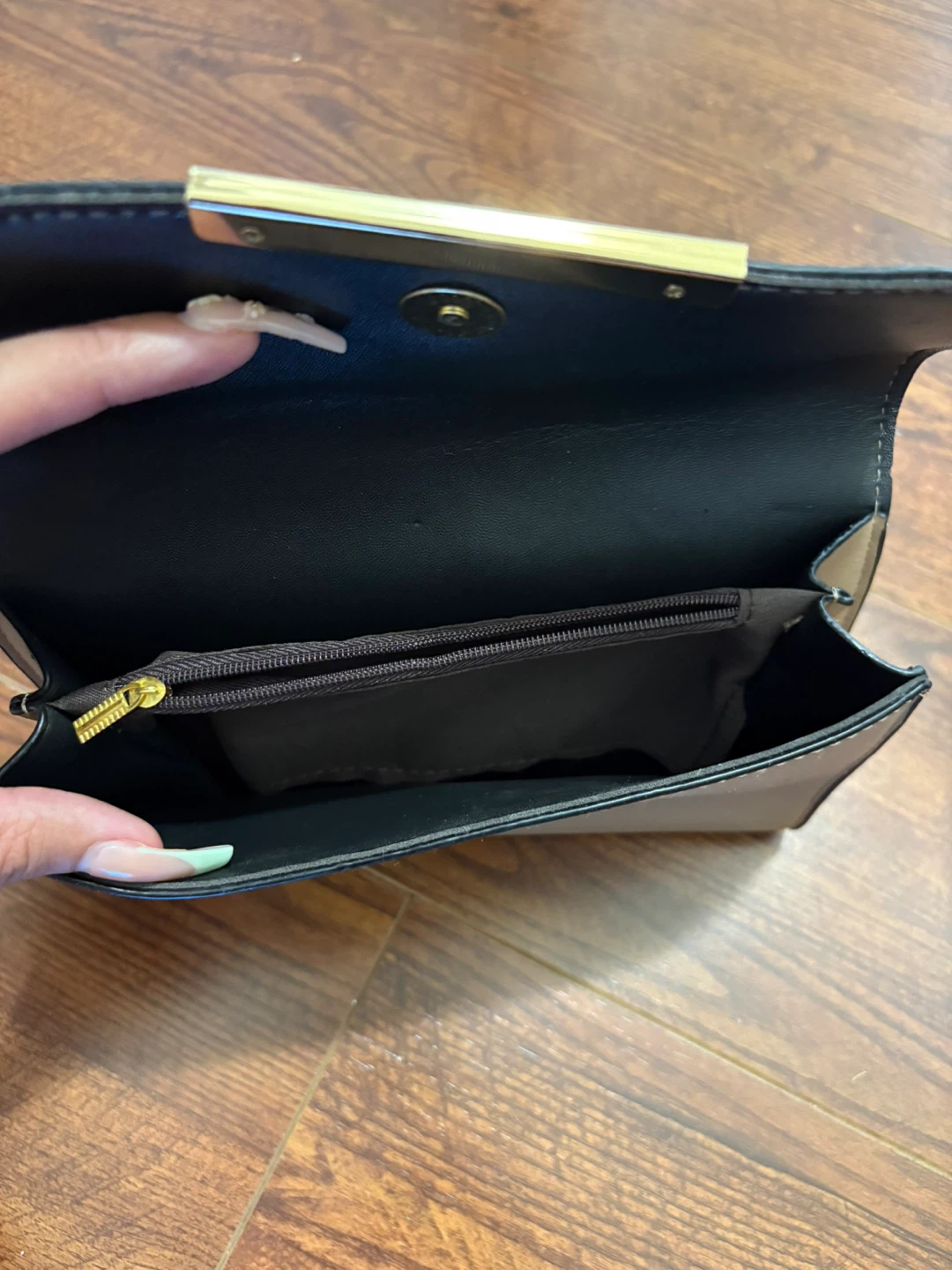 Beige Clutch Wallet with Gold Bar Accent - photo 2