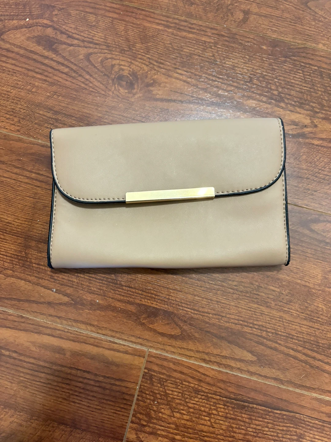 Beige Clutch Wallet with Gold Bar Accent