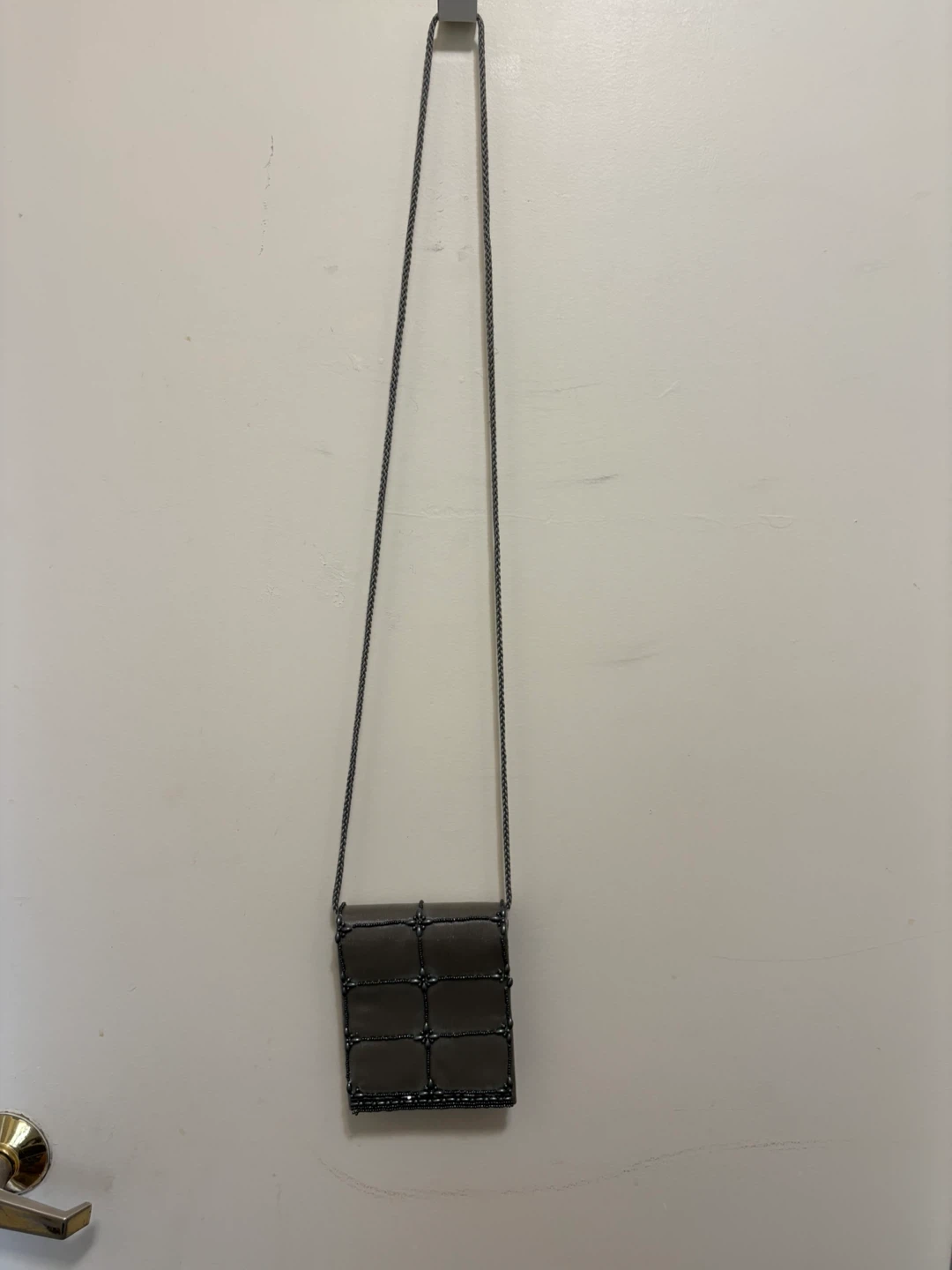 Grey Beaded Shoulder Bag with Chain Strap