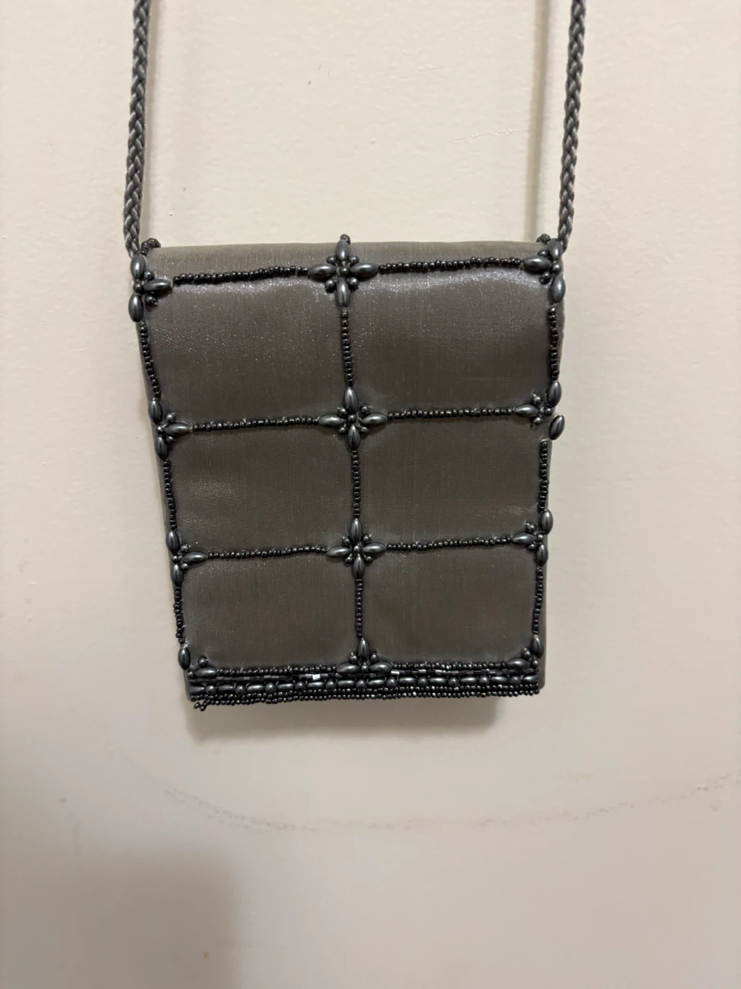 Grey Beaded Shoulder Bag with Chain Strap - photo 2