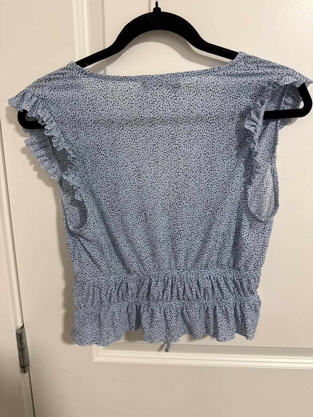 Small- Bershka light blue black dot pattern peplum top - photo 2