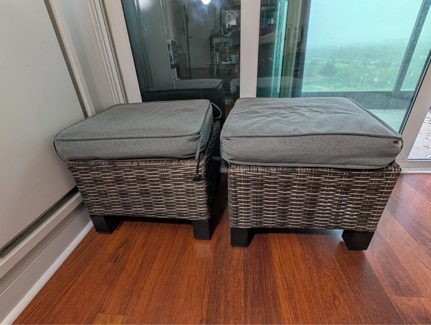 Wicker Ottoman with Grey Cushion