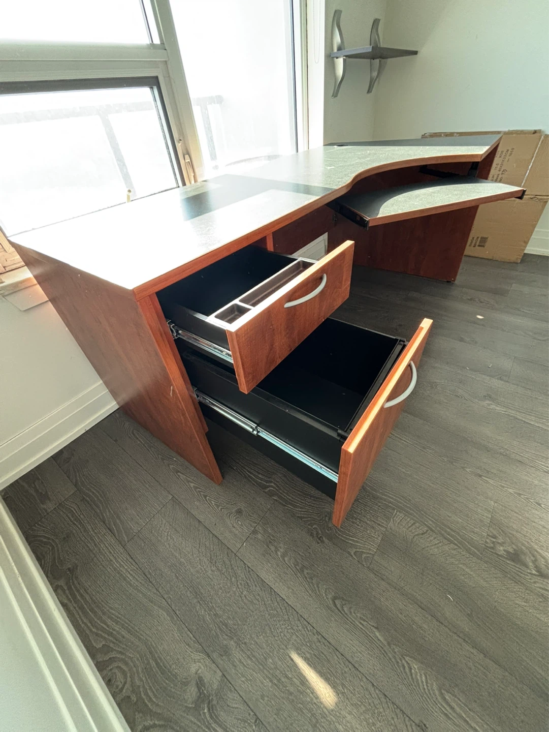 L-Shaped Desk with Keyboard Tray and Drawers