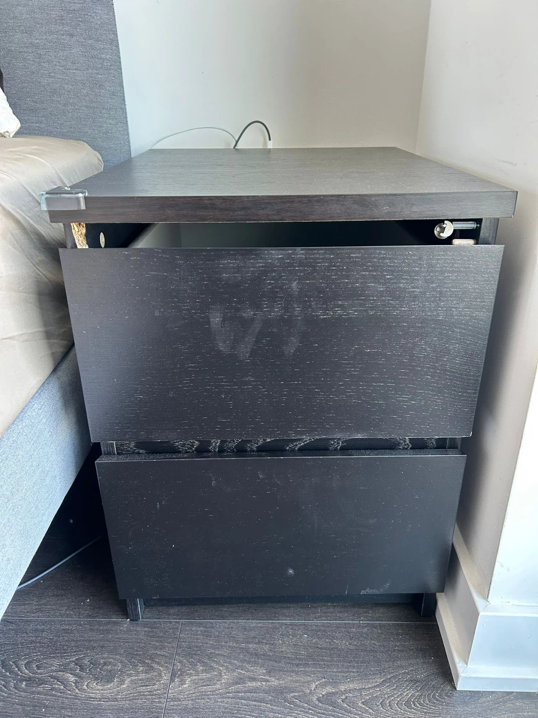 Black 2-Drawer Nightstand