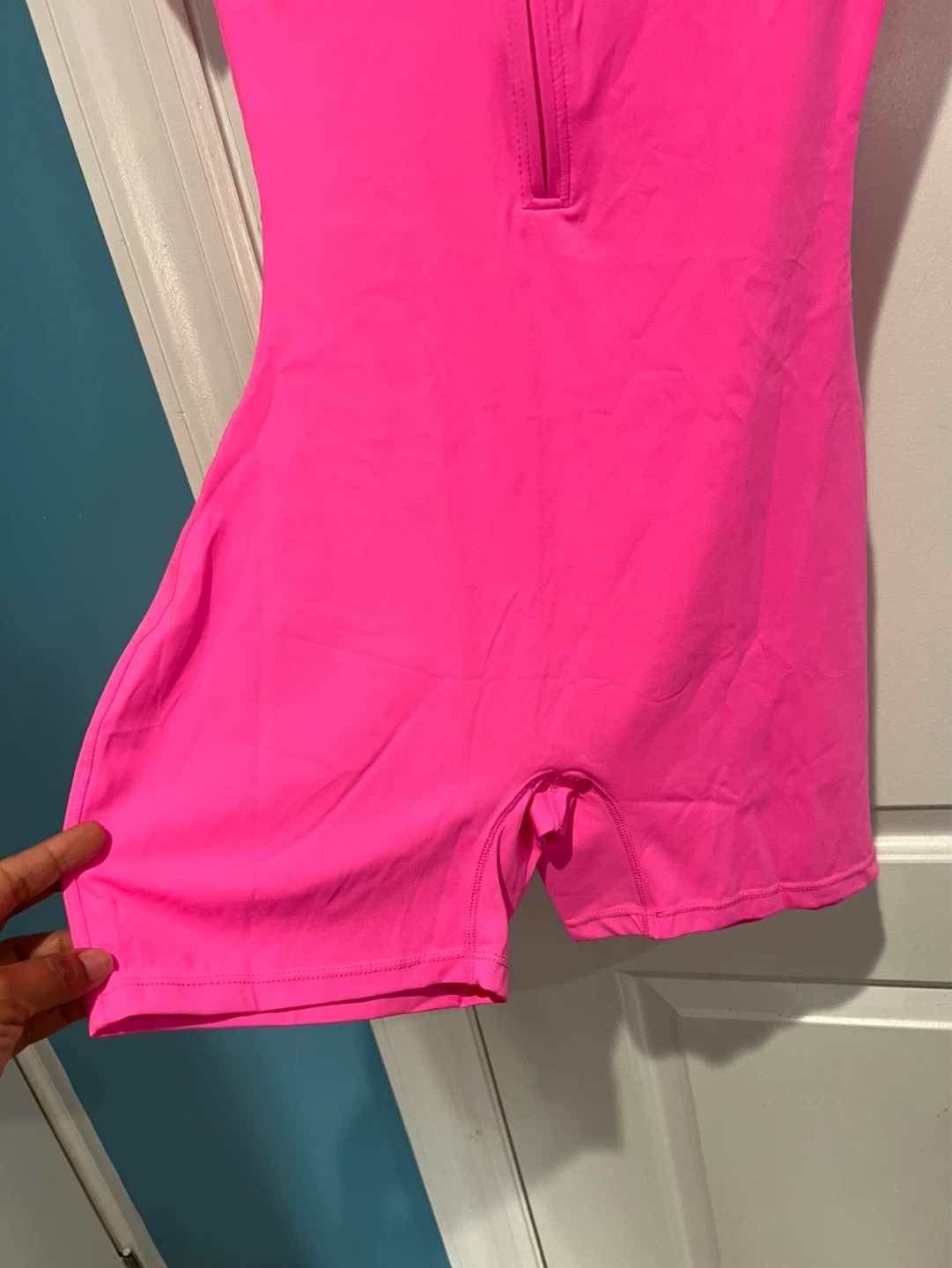 Bright Pink Short Sleeve Zipper Romper - Size M - photo 3