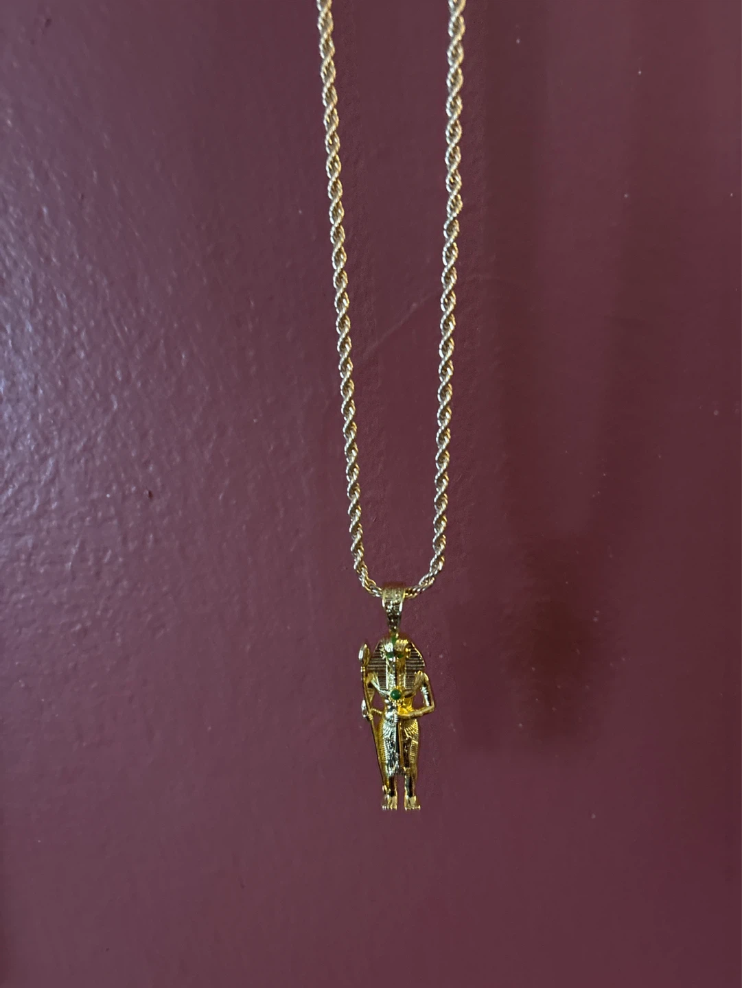 18KGold SS Moissanite  green jade Pharoah Pendant Necklace - photo 3