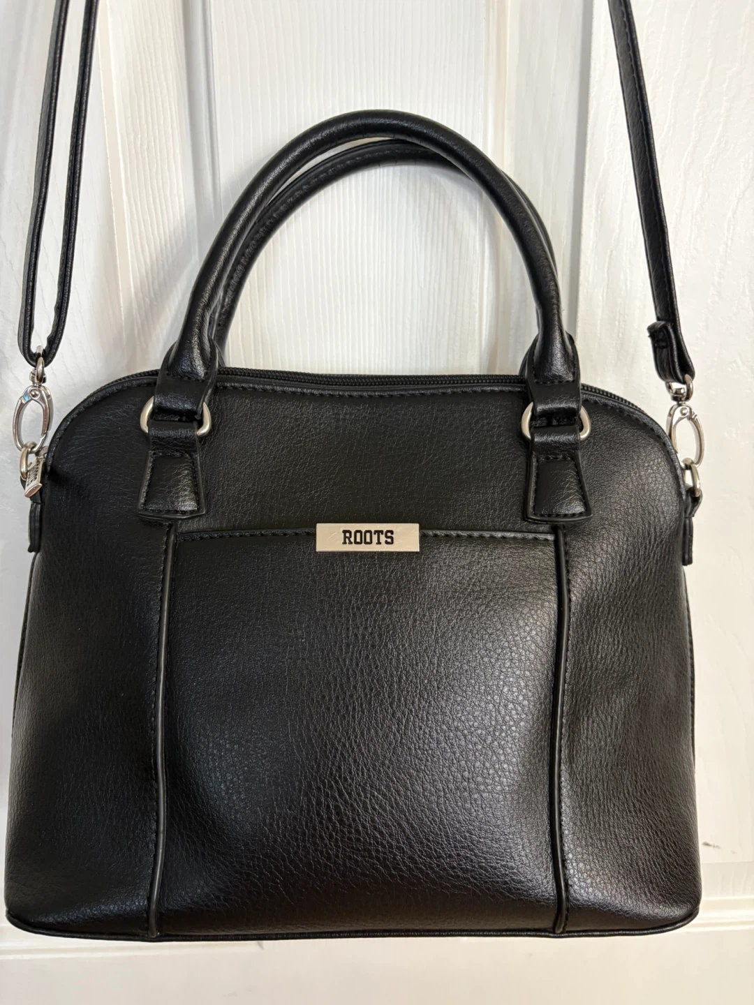 Roots Black Leather Satchel Handbag