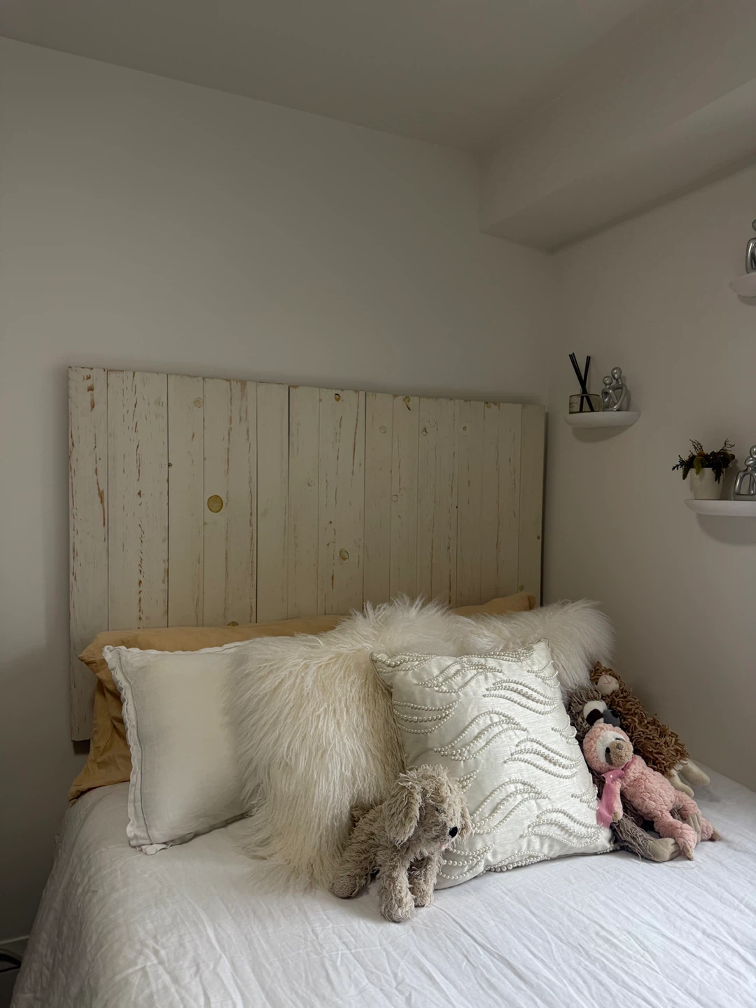 White Rustic Wood Headboard
