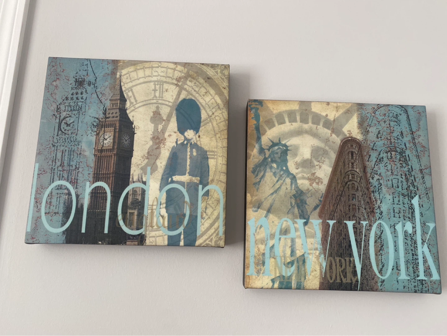 Set of 2 Vintage Cityscape Canvas Prints (London & New York)