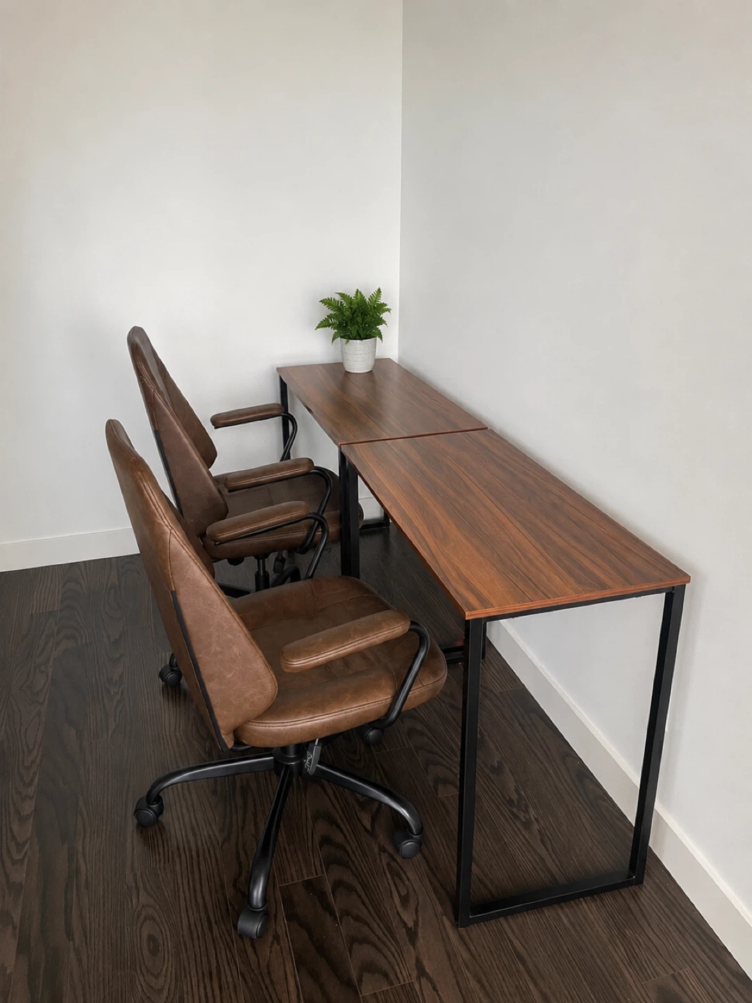 Two-piece Modern Wood Desk with Black Metal Frame