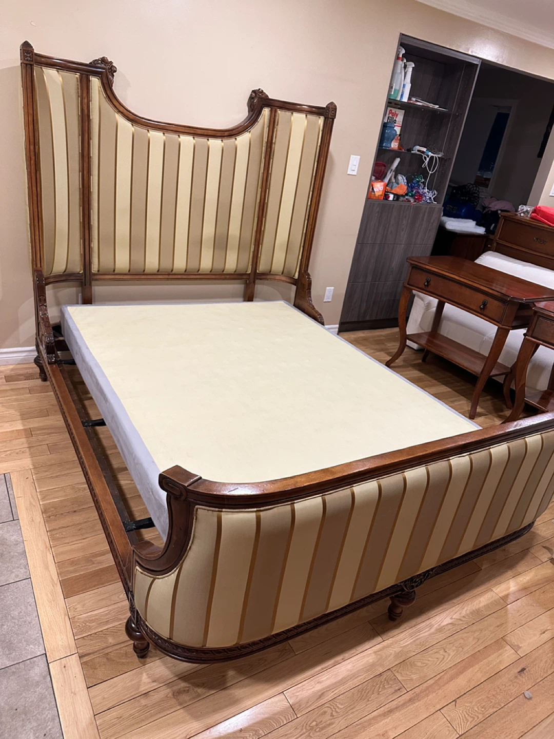 Luxury Harden French Queen Bed – Cherry Wood & Silk Upholstery