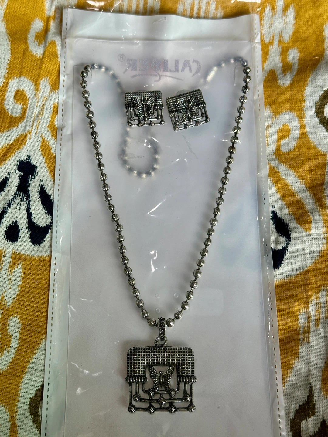 Silver Tone Butterfly Pendant Necklace and Earring Set
