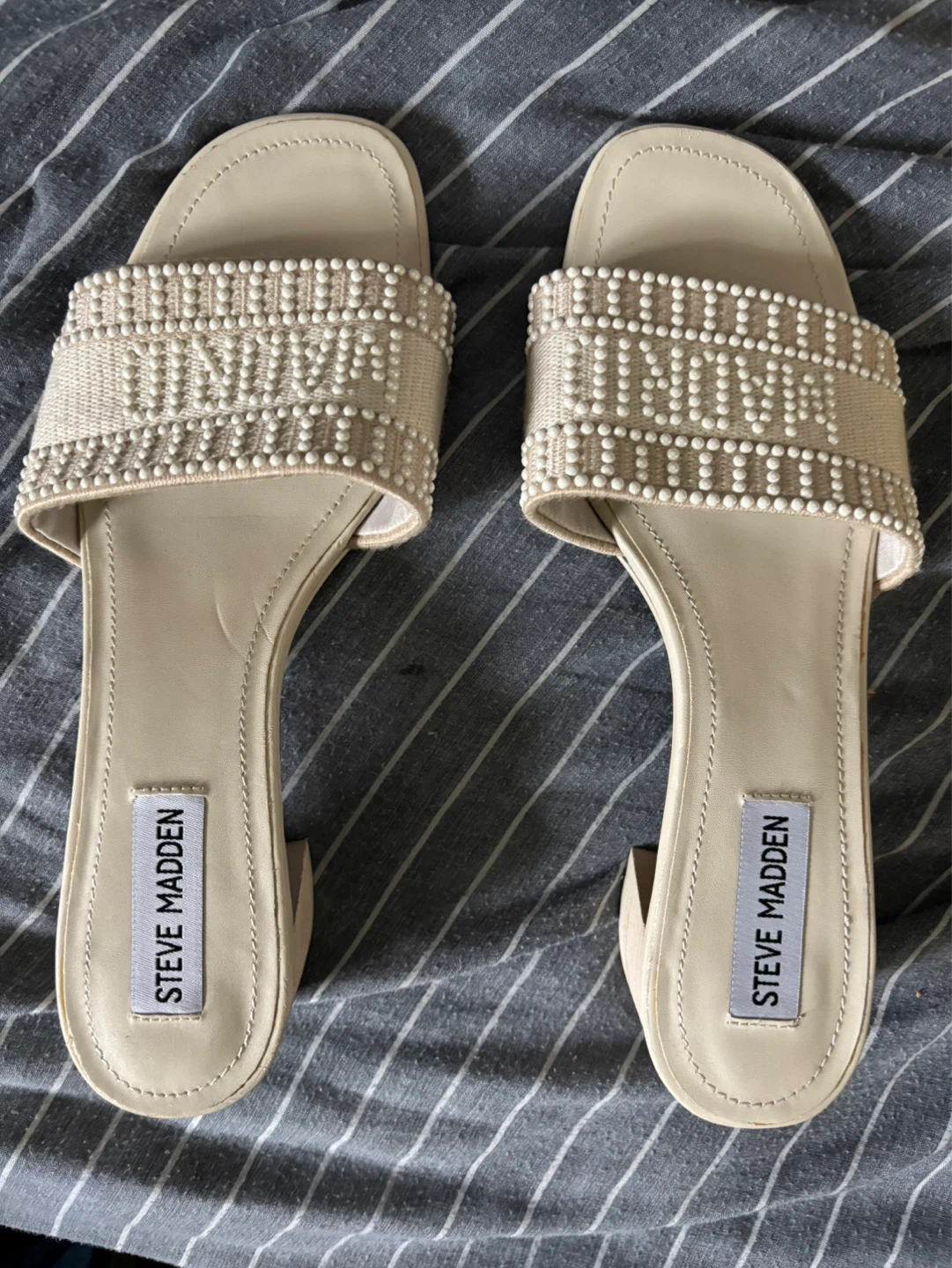 Steve Madden Women's Cream Embellished Slides