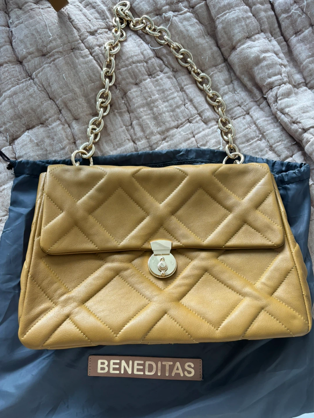 BENEDITAS Quilted Chain Shoulder Bag - Tan