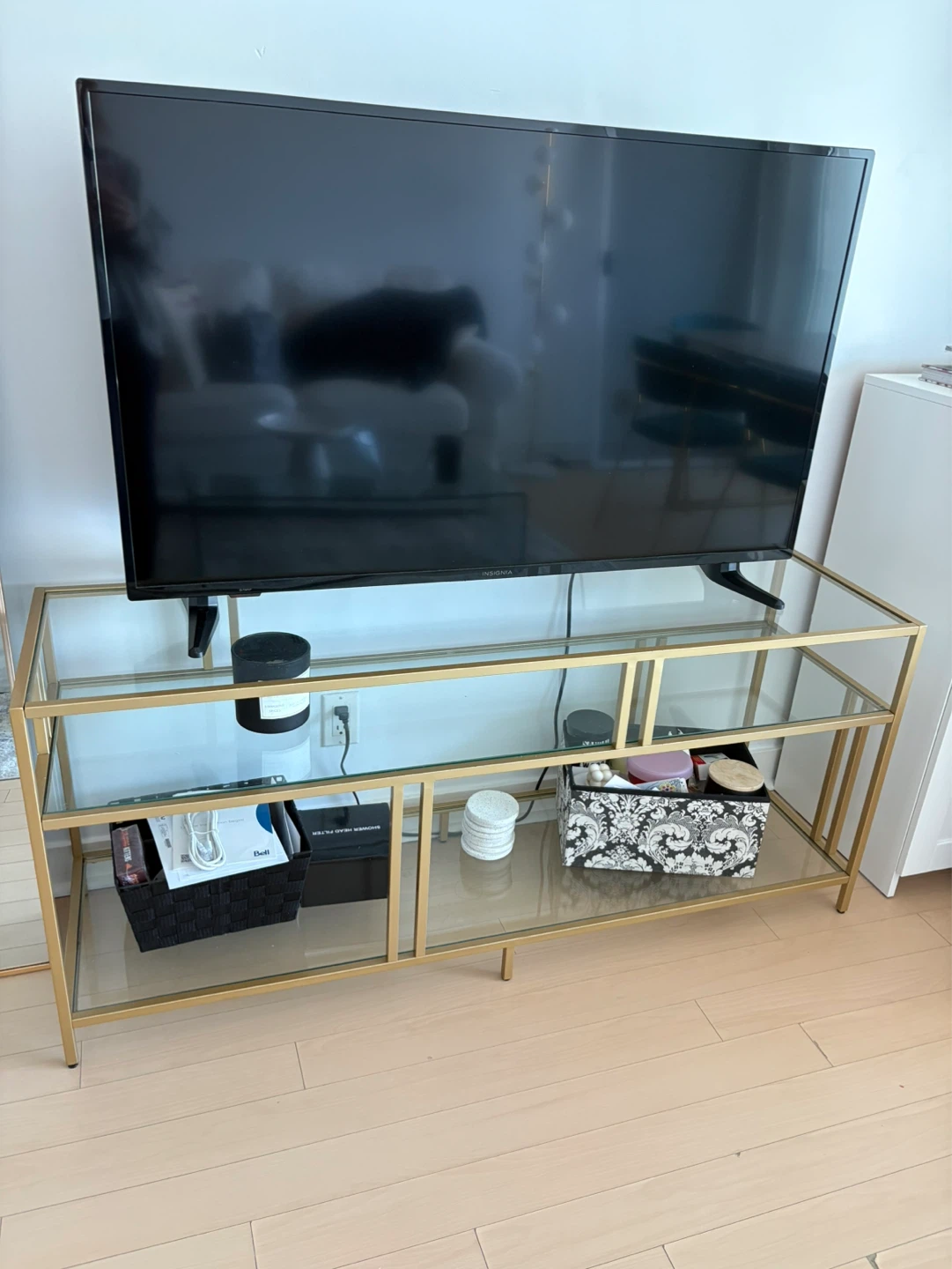 Gold Metal and Glass TV Stand