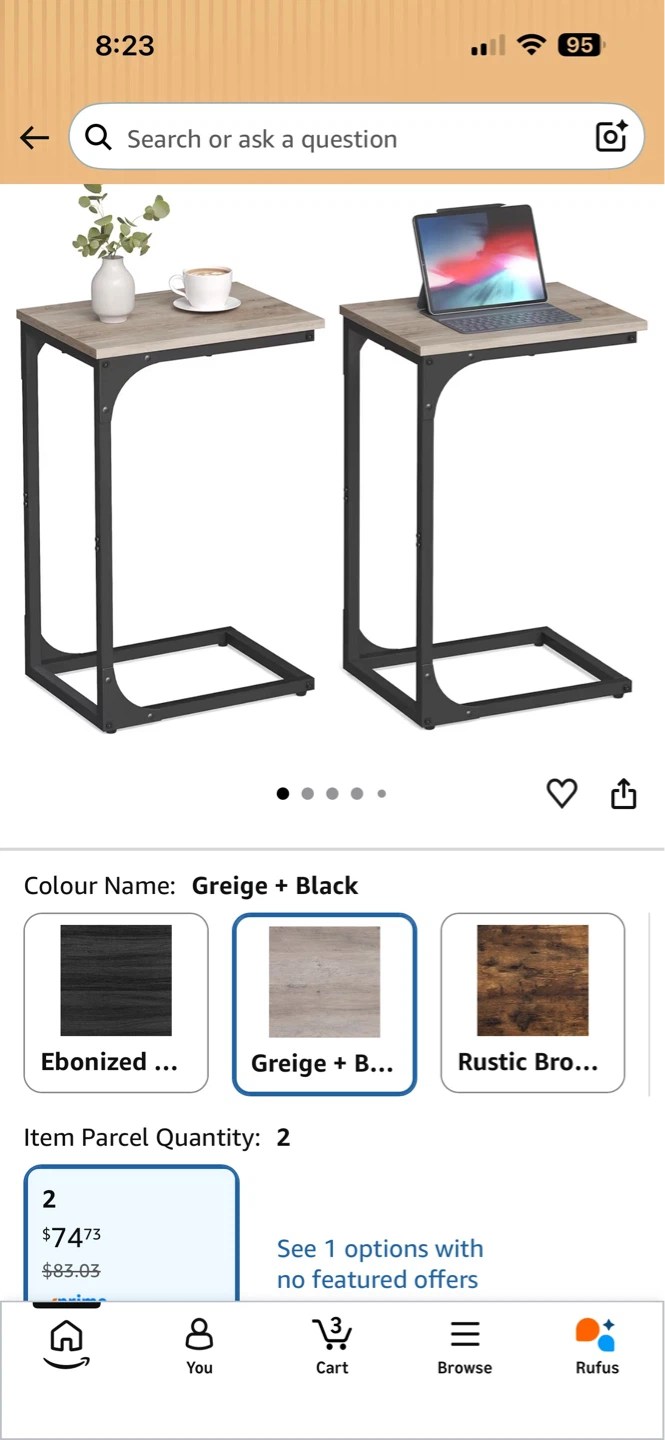 2x C-Shape Side Tables - Greige + Black - photo 4