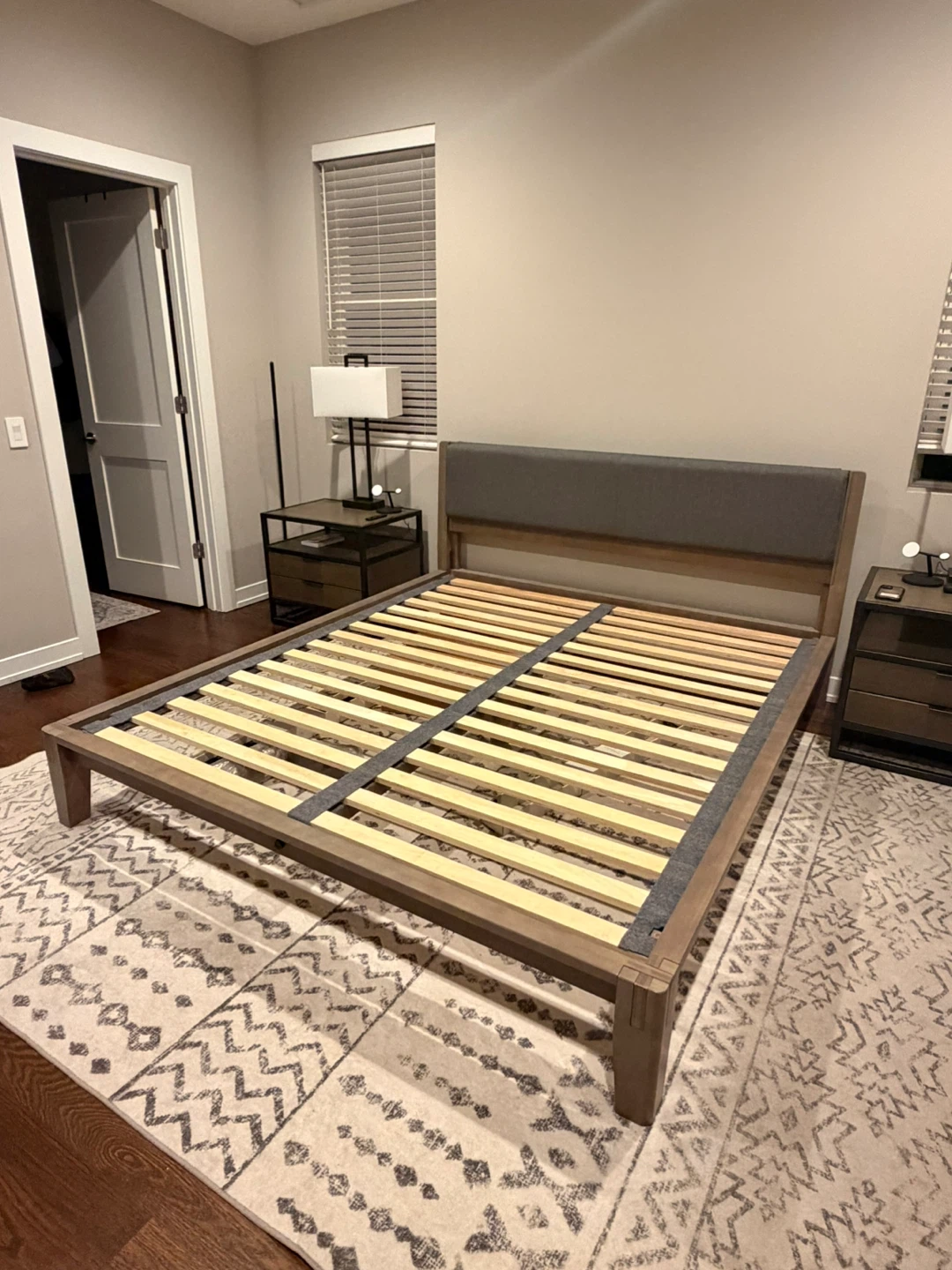 King Size Bed Frame with Upholstered Headboard