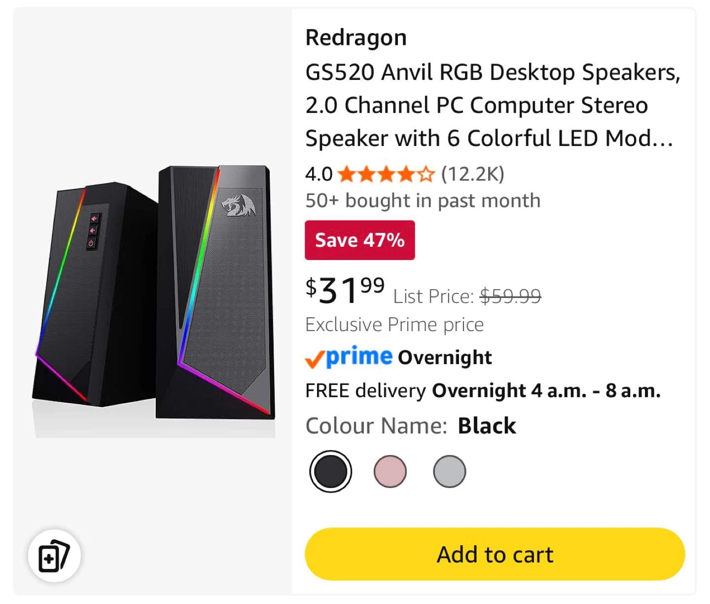 Redragon GS520 Anvil RGB Stereo Gaming Speakers - Black - photo 3