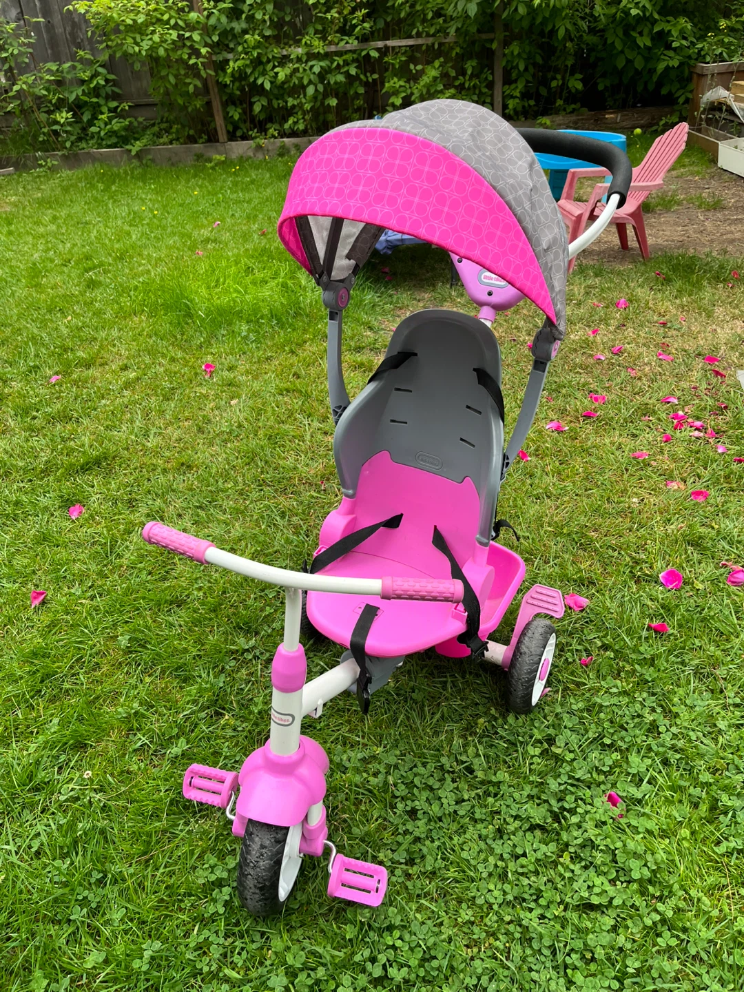 Pink and Grey Kids Tricycle with Canopy