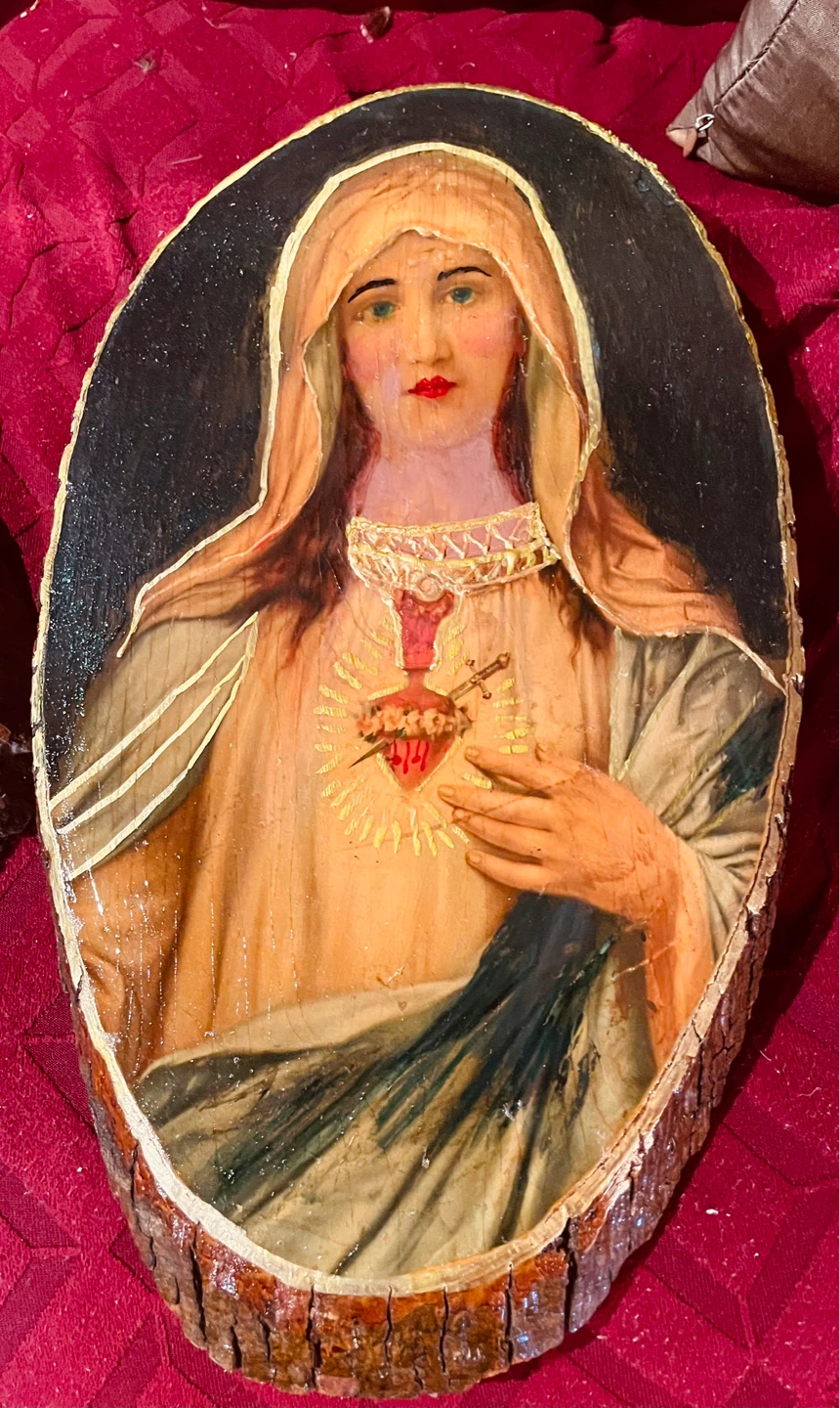Vintage Religious Wood Slice Art - Immaculate Heart of Mary - photo 3
