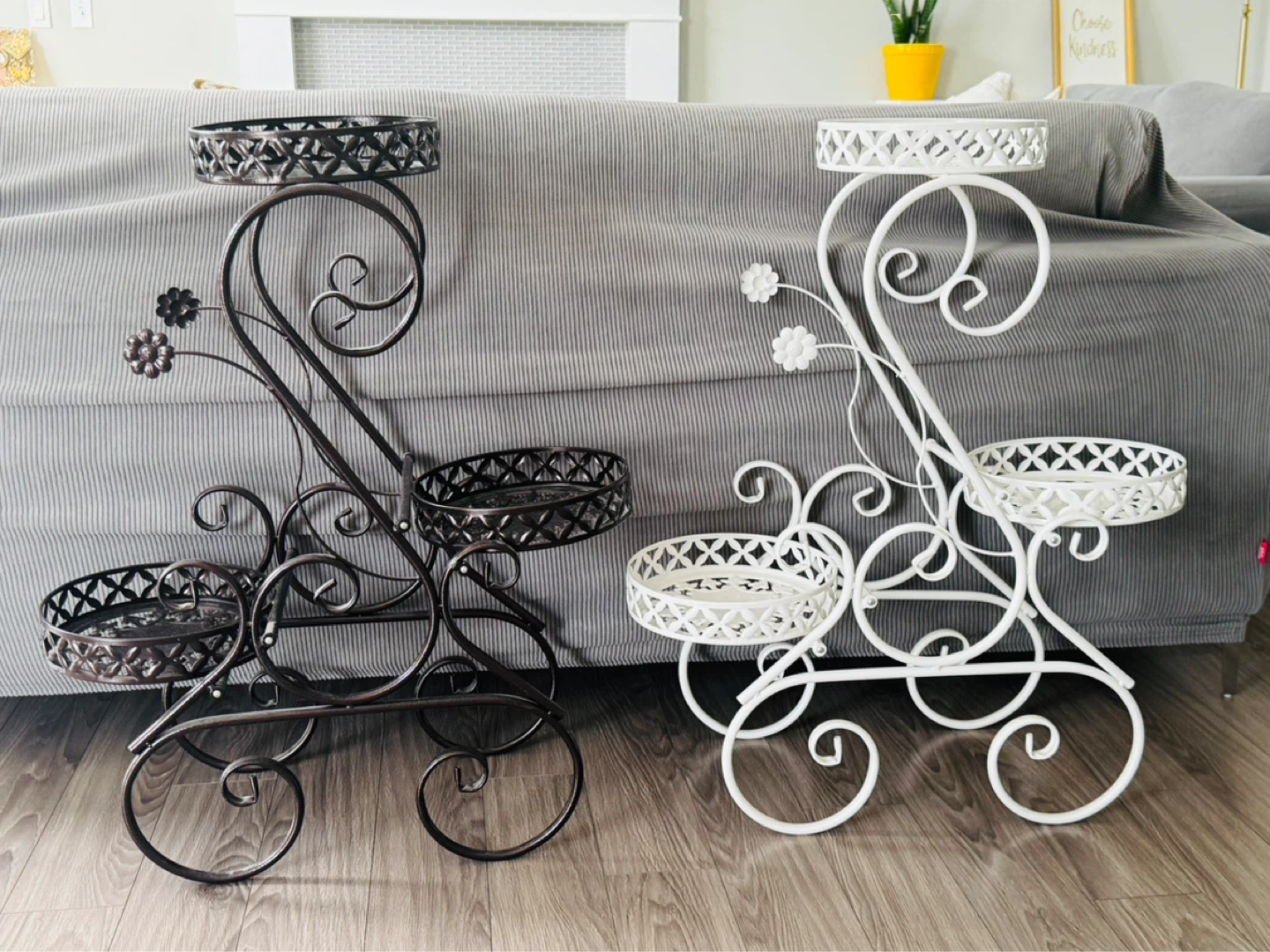 Black and white metal plant stands