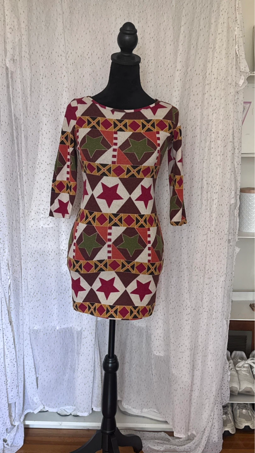Patterned 3/4 Sleeve Mini Dress