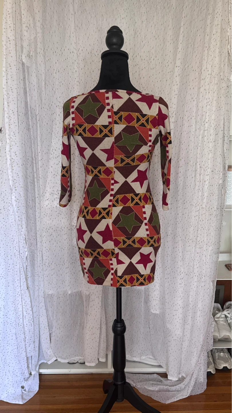 Patterned 3/4 Sleeve Mini Dress - photo 2