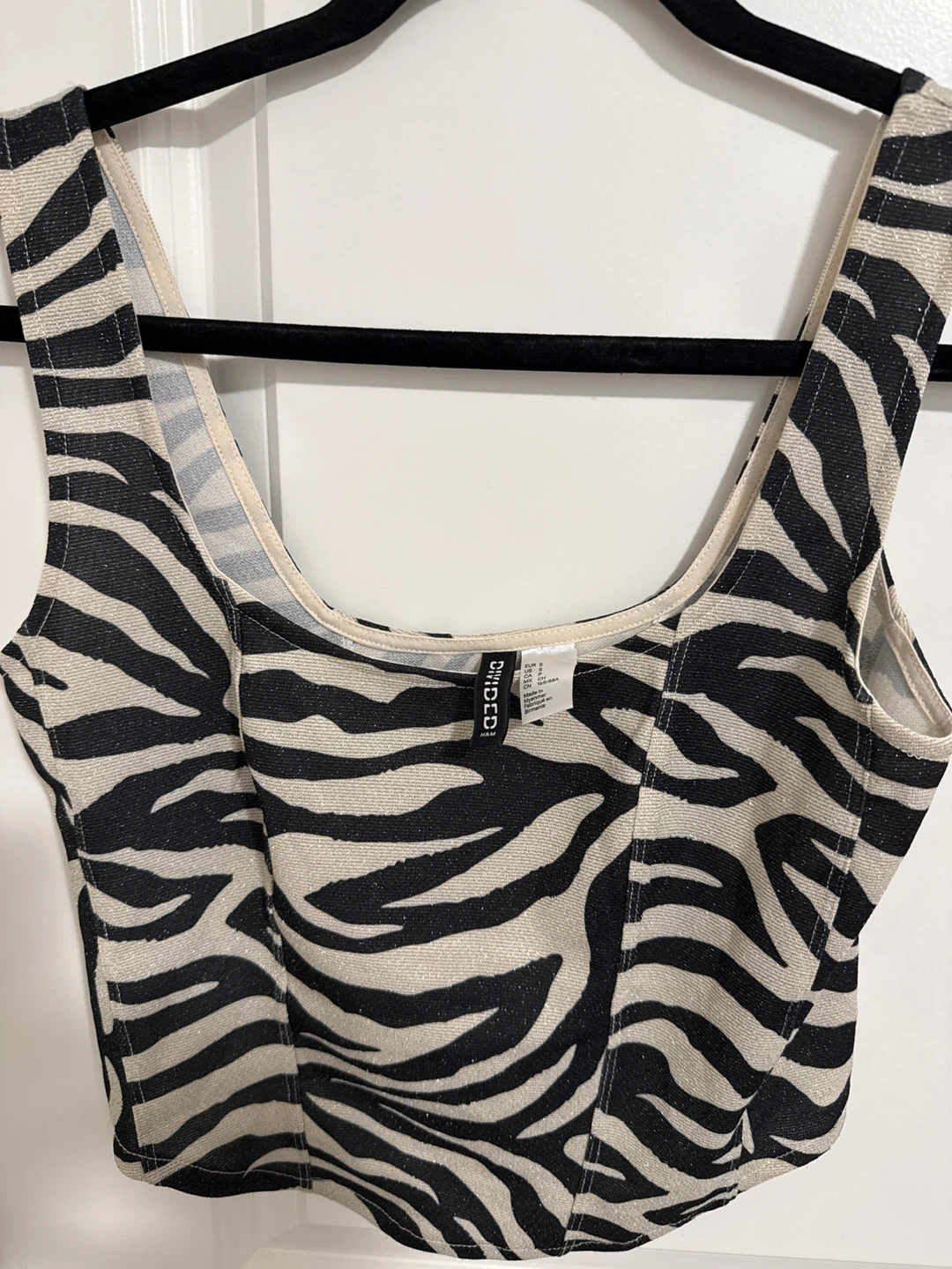Divided H&M- Zebra Print Sparkle Corset Top - S