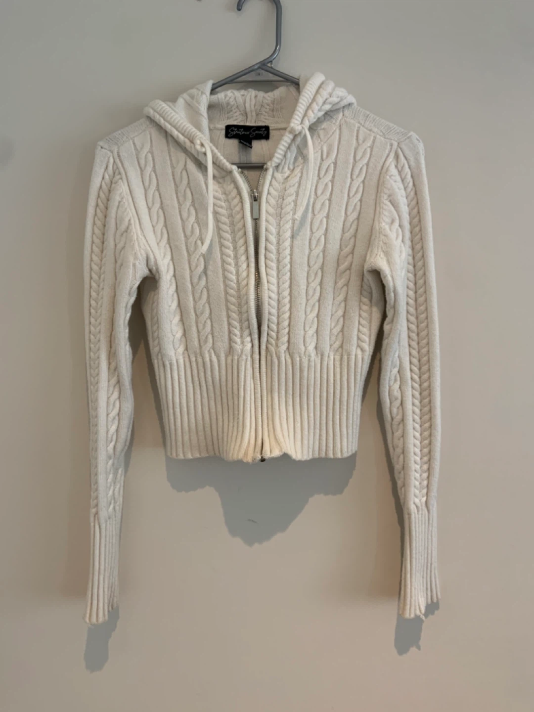Streetwear Society White Cable Knit Zip-Up Hoodie - Size L
