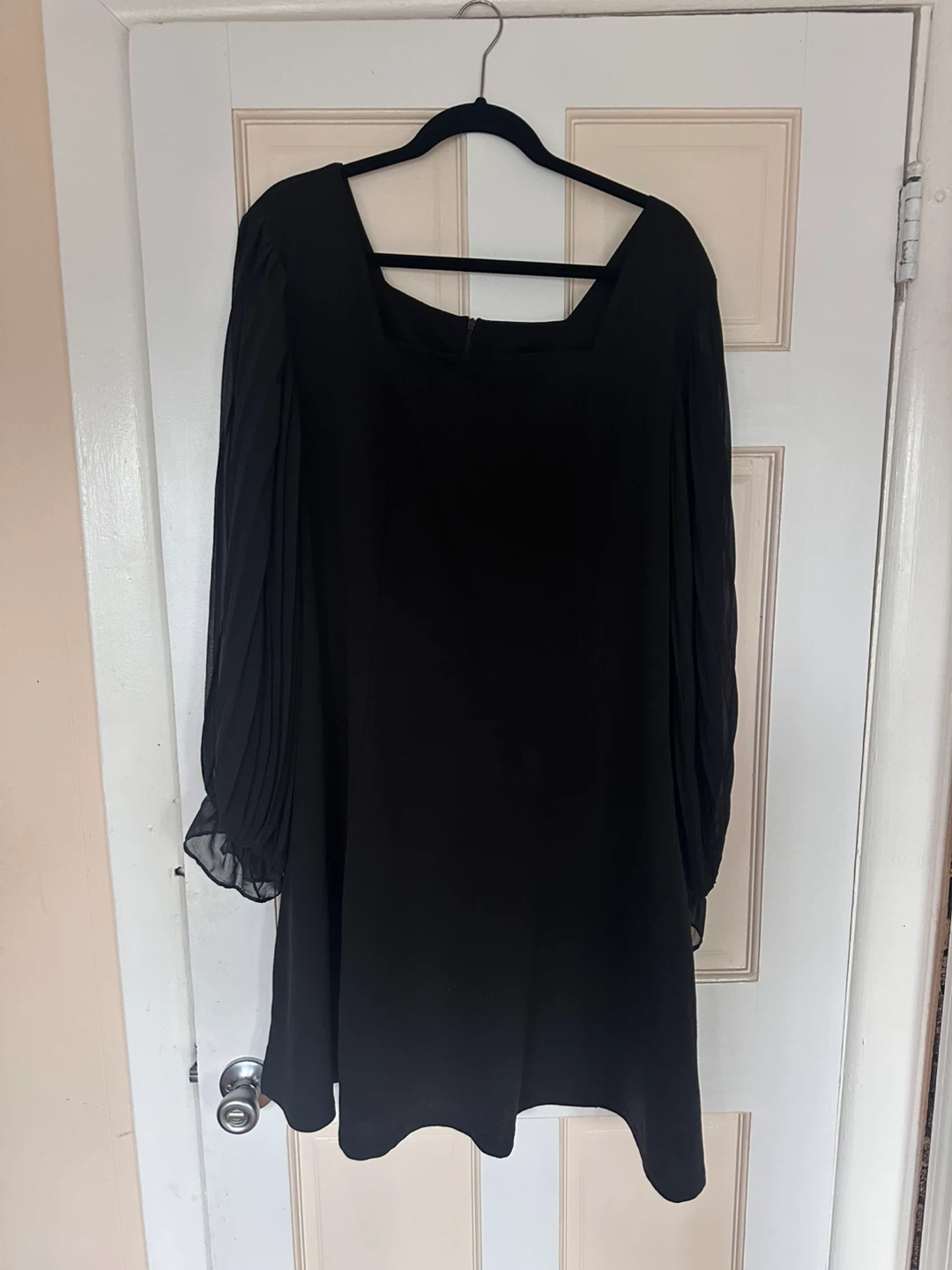 Black Square Neck Dress with Pleated Sleeves - photo 2